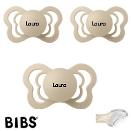 BIBS Couture mit Namen, 3 Vanilla, Gr. 2, Silikon, 3'er Pack